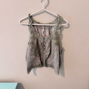 Free People Pink and Sage Floral Tank Top